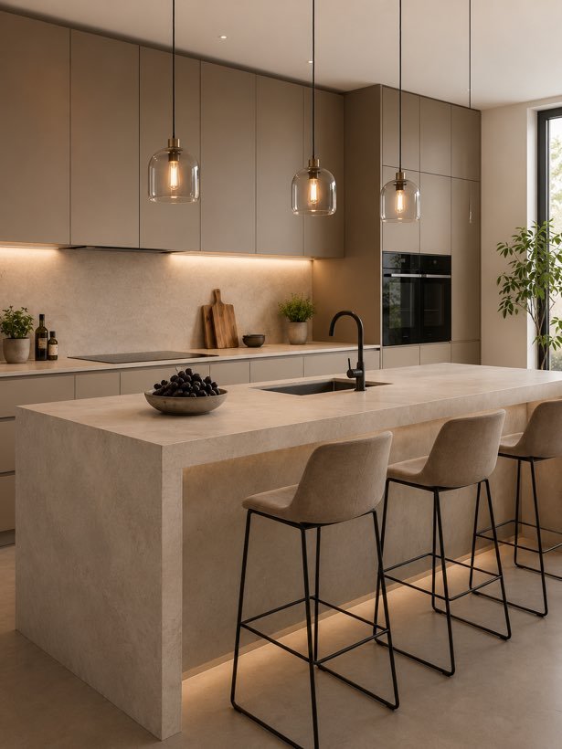 Contemporary kitchen cabinetry and island